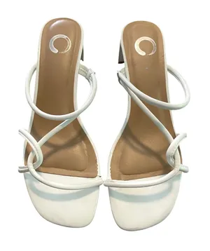 Journee Collection Strappy Heeled Sandals Women 7 White Minimalist Block Heel thumbnail 1