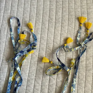 Natural life blue yellow boho floral patchwork smocked ruffle hem tops L XL​ thumbnail 9