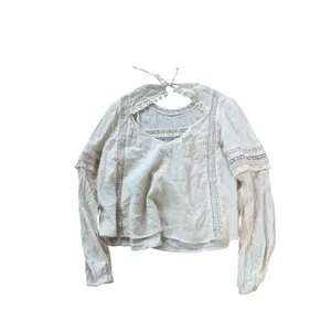 American‎ Eagle Womens Ivory Boho Lace Crochet Ruffle Peasant Blouse Top Small thumbnail 2