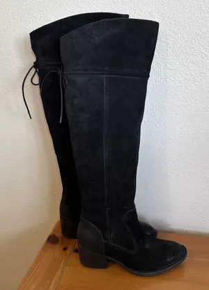 Born Womens 7M Gallinara Boot Over The Knee Black‎ Distressed Suede Riding Boho thumbnail 1