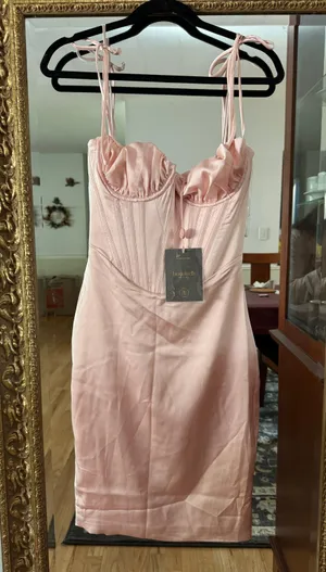 House Of CB Alma corset Silk Dress Small In Blush thumbnail 3