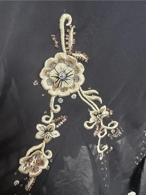 S.L. Fashions Black Midi Dress with Gold Floral Embroidery thumbnail 5