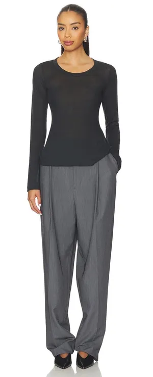SKIMS NWT (A1) Sheer Cotton Long Sleeve Wide Crew | Color SOOT | Size s thumbnail 1