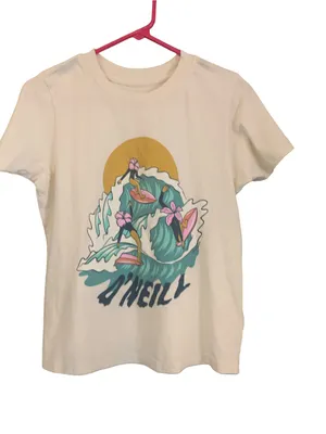 O'Neill Cream Surf Graphic Tee with Teal Waves and Pink‎ Boards thumbnail 1