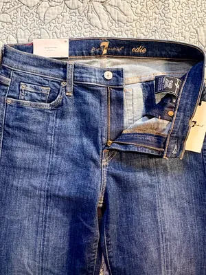 💥NWT 7 For All Mankind Edie High Rise Crop Straight Jeans Grommet Raw Hem~29🧡 thumbnail 8