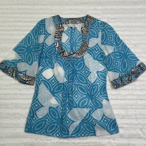 Trina Turk Size P or Small Blue Thin Mesh Tunic‎ Blue Wide Kimono Sleeves thumbnail 1