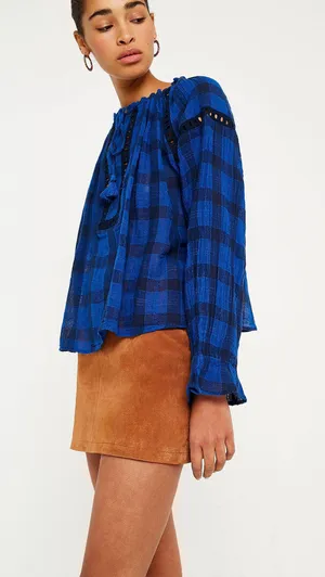 Free People Honey Grove Blue Checked Top thumbnail 6