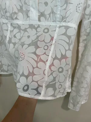 White semi sheer floral long sleeve top thumbnail 3