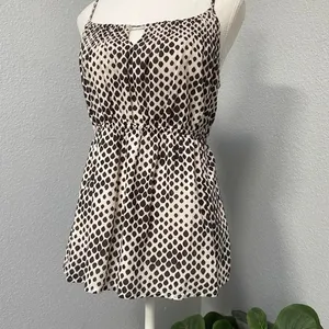 Y2k Old Navy White Brown Polka Dot Tank Top Keyhole Boho Cottagecore Summer thumbnail 3