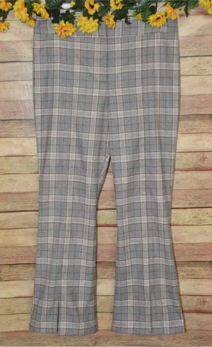 Gianni Bini Brown Plaid Straight Trousers Pants Size 12 Slit Hems Career Retro thumbnail 1