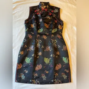 Vintage 90’s Solz Squirrel Cheongsam Qipao Dress Black Size 38 US Size S 4/5 EUC thumbnail 4