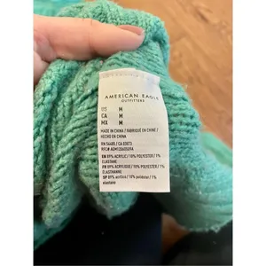 American Eagle cableknit green cropped hooded sweater thumbnail 7
