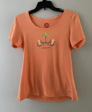 Life is Good Crusher Tee Size S Orange UNPLUG Shirt Beach Relax Ocean Vacation thumbnail 1