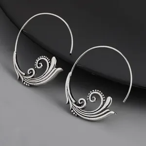 Delicate Carved Leaf Design Hoop Earrings thumbnail 3
