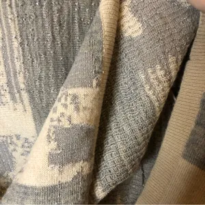Chelsea‎ & Violet Metallic Wool Blend Abstract Striped Sweater Tan Grey Large thumbnail 6