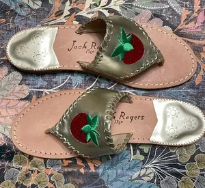 Jack Rogers Strawberry Platinum Metallic Leather Flip Flop Sandals Shoes thumbnail 1