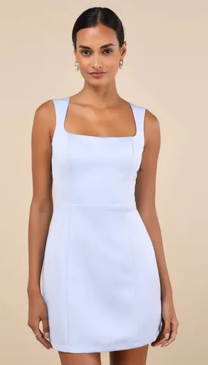 NWT Lulus Illustrious Perfection Light Blue Satin Backless Mini Dress Party Sz L thumbnail 1
