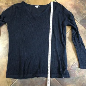 Gap Women’s Classic Mesh Navy Long Sleeve V-neck Pullover Size Large thumbnail 3