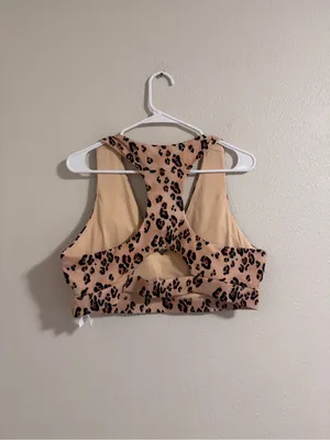 Fabletics Tan Leopard V-Neck Sports Bra thumbnail 3