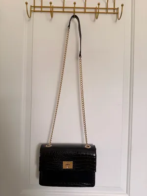 ALDO Black Croc-Embossed and Suede Crossbody Bag with Gold Tone Hardware thumbnail 3