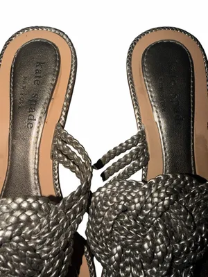 kate spade Metallic Bronze Braided Knot Thong Sandals with Nude Trim thumbnail 3