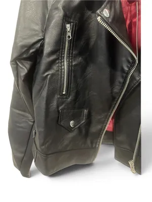 Love Tree Black Faux Leather Moto Jacket with Zip Details thumbnail 5