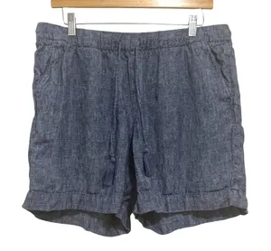 Talbots Womens Navy Blue 100% Linen Drawstring Tassel Shorts Size Large L thumbnail 1