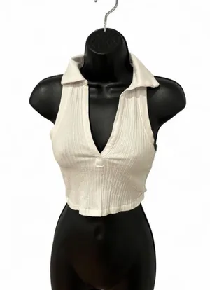 Zara White Ribbed Knit Turtleneck Sleeveless Cropped Sweater Vest Top Size S thumbnail 1
