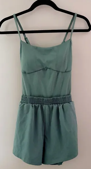 PINK Victoria's Secret Sage Green Active Romper One Piece Shorts thumbnail 1