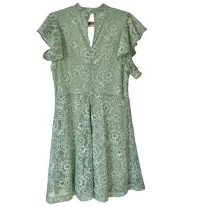 Anthropologie Maeve Green Lace‎ Mini Dress Women’s Large Mock Neck Sleeveless thumbnail 6