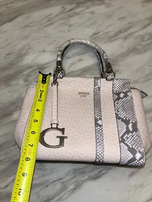 Guess Pink Monogram Satchel with Snake-Print Trim thumbnail 11