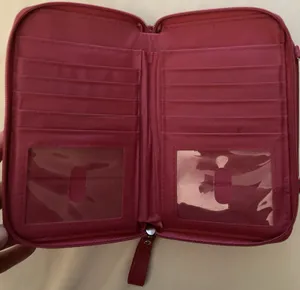 Pink long wallet with snap and zippers lots of compartments with card holder thumbnail 6