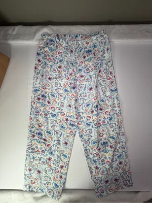 Lauren Ralph Lauren White Floral Paisley Pajama Set with Blue and Red Accents thumbnail 6