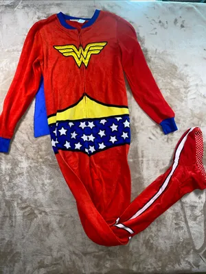 DC Comics Wonder Woman Red and Blue Onesie Pajamas with removable Cape thumbnail 1