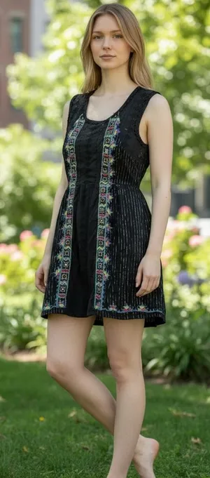 Free People Water Lilly RARE black metallic pinstripe crotchet lace mini dress thumbnail 1