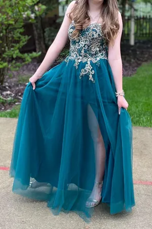 Windsor Green Strapless Prom Dress thumbnail 1