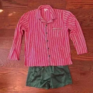 Pajamagram Pajamas Christmas Candy Cane Flannel Top Satin Shorts Size Large thumbnail 10