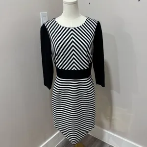 Antonio Melani Womans Dress Black‎ White Striped 3/4 Sleeve Sheath size 8 thumbnail 2