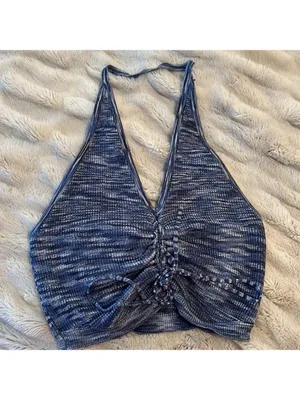 Vici JEANIE RUCHED HALTER KNIT CROP TOP - BLUE thumbnail 4