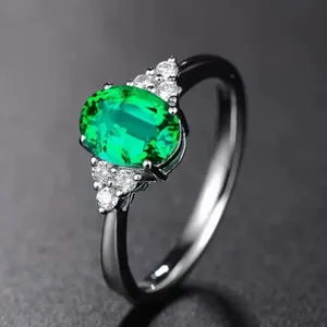 Women's Adjustable Green Crystal Emerald Ring thumbnail 2