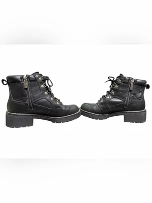 Harley Davidson 9.5 Black Leather Lace Up Motorcycle Ankle Boots Side Zipper thumbnail 7