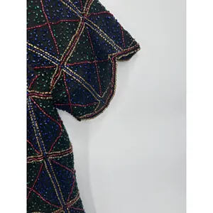 VTG Stenay Silk‎ Holiday Beaded Blouse Short Sleeve Embellished Women's Top L thumbnail 6