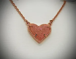 Kendra Scott Rose Gold Necklace Heart Drusy thumbnail 2