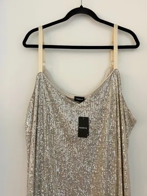 Torrid V-Neck Sequin Slip Maxi Dress in Champagne Gold Party Festive Size 3X NWT thumbnail 4