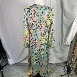 LOFT‎ Size 4 Floral Midi Dress Grey Pastel Button Front Sheer Lined Long Sleeve thumbnail 2