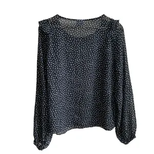 Cabi 3956 Ruffle Front Polka Dot Blouse Size M Black White Womens Sheer Top thumbnail 8