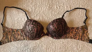 Victoria's Secret 32-D Black and Pink Snake Print Bra thumbnail 1