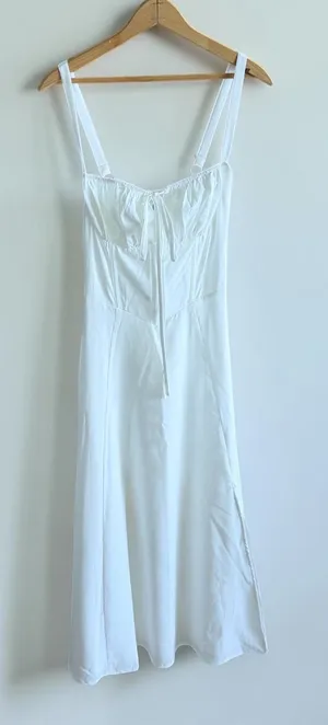 Marthea White Lace Up Back Midi Dress Corset Style Bustier A-Line Size M thumbnail 1