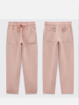 Zara Light Pink Drawstring Linen Blend Pants thumbnail 4