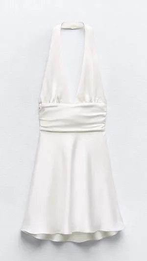 ZARA dress mini halter White satin Bow wedding party coctail bridal shower thumbnail 8